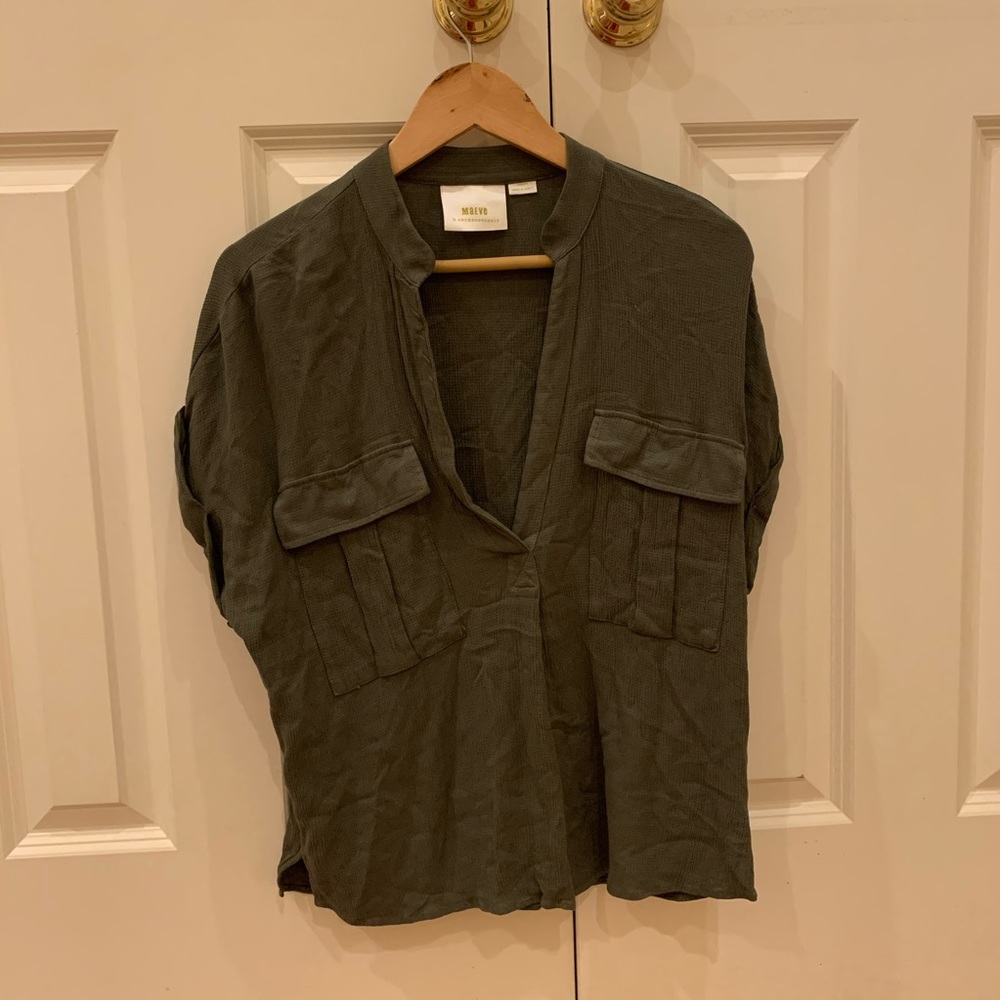Anthropologie olive green short sleeve blouse